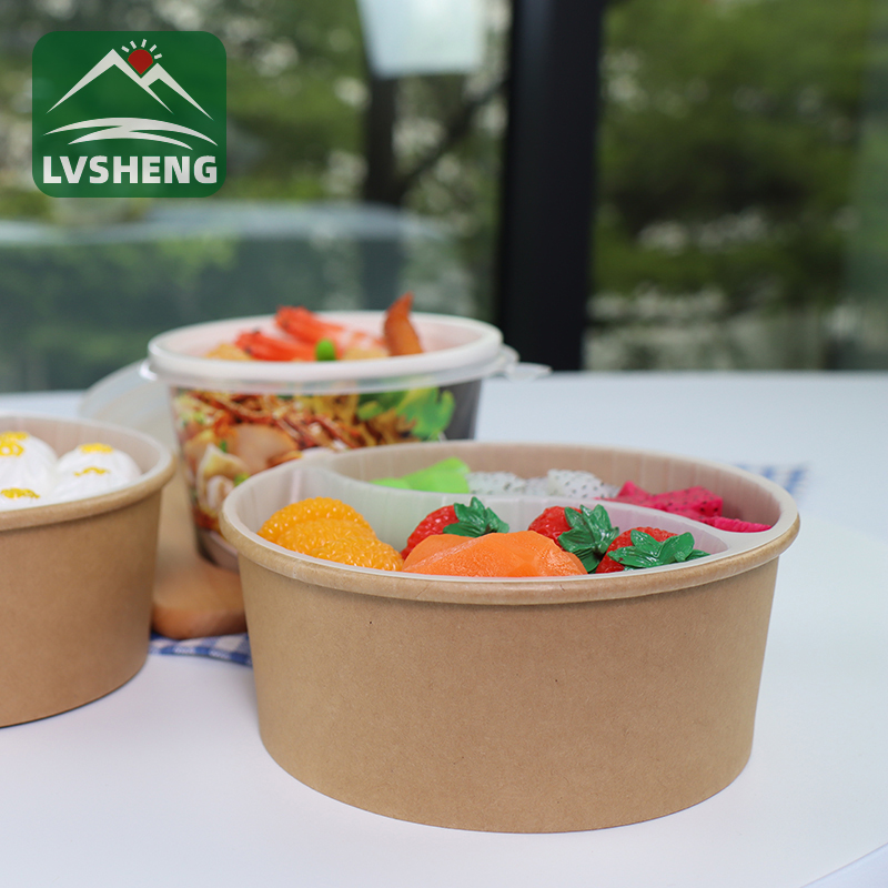 100% Biodegradable Compostable Kraft Paper Bowl Me ka Poʻi Nui Saladi kīʻaha Mea Hana ʻia i waho