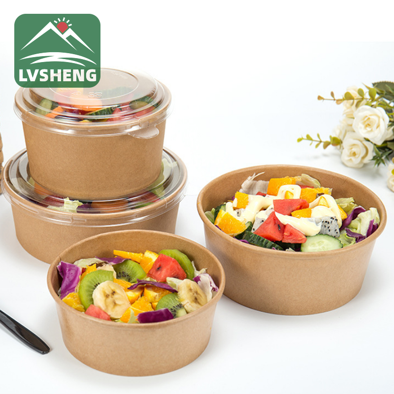 Hoʻohana ʻia ka kraft Paper Salad Bowl Waterproof a me ka Grease Proof With Lid i kou ola