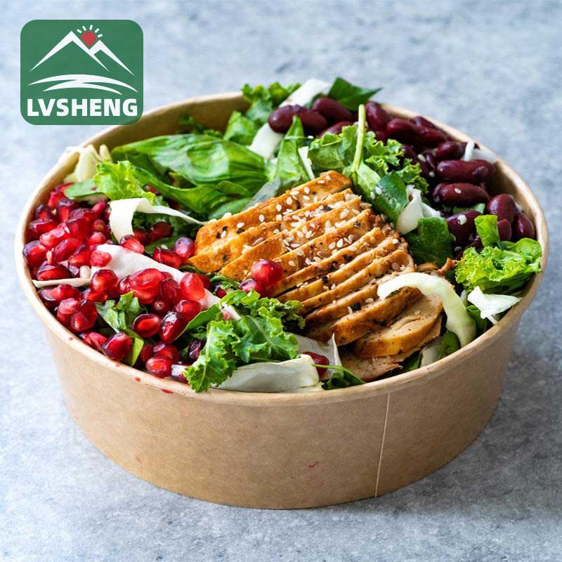 Paʻi ʻia ʻo Kraft Paper Salad Paper Bowl me kahi poʻi